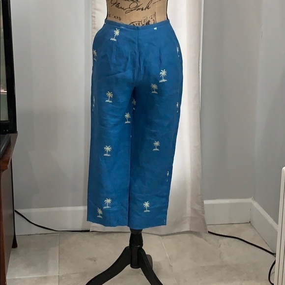 Talbots blue embroidered linen pants size 2 - Picture 7 of 7